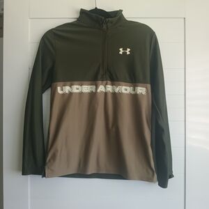 Under Armour Green and Brown Half-Zip Pullover Wind Breaker Running Sweater